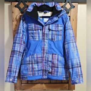 Oakley Thinsulate Blue Plaid Hooded Ski Jacket Women's Medium